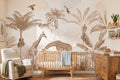 Beige Giraffe Family & Tropical Leaves wallpaper in a styled room, view 1