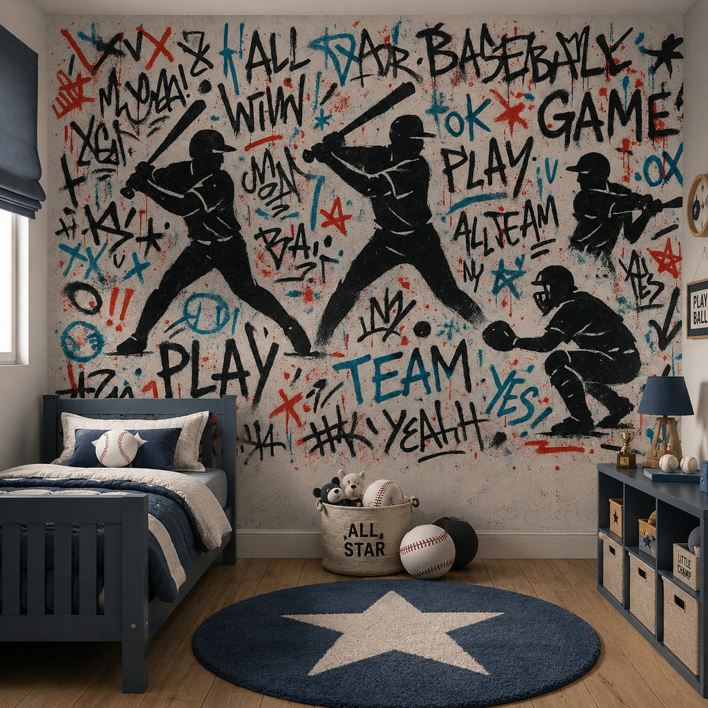 Graffiti Sports & Basketball wallpaper in a styled room, view 2