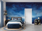 Navy Starry Sky & Mountains wallpaper in a styled room, view 3