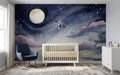 Navy Full Moon & Watercolor Clouds wallpaper in a styled room, view 1