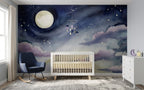 Navy Full Moon & Watercolor Clouds wallpaper in a styled room, view 1