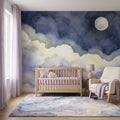Navy Moon & Cream Clouds wallpaper in a styled room, view 1