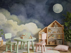 Navy Moon & Cream Clouds wallpaper in a styled room, view 2