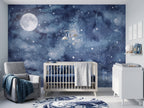 Navy Galaxy, Moon & Stars wallpaper in a styled room, view 1