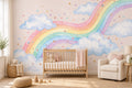 Wavy Pastel Rainbow & Clouds wallpaper in a styled room, view 1