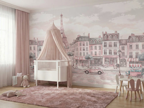Blush Paris & Eiffel Tower wallpaper in a styled room, view 2